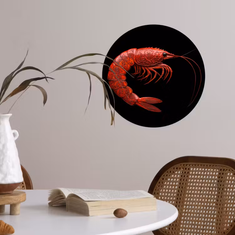 Garnaal - Rood - Dieren Wandcirkel behangsticker klein -sfeer3