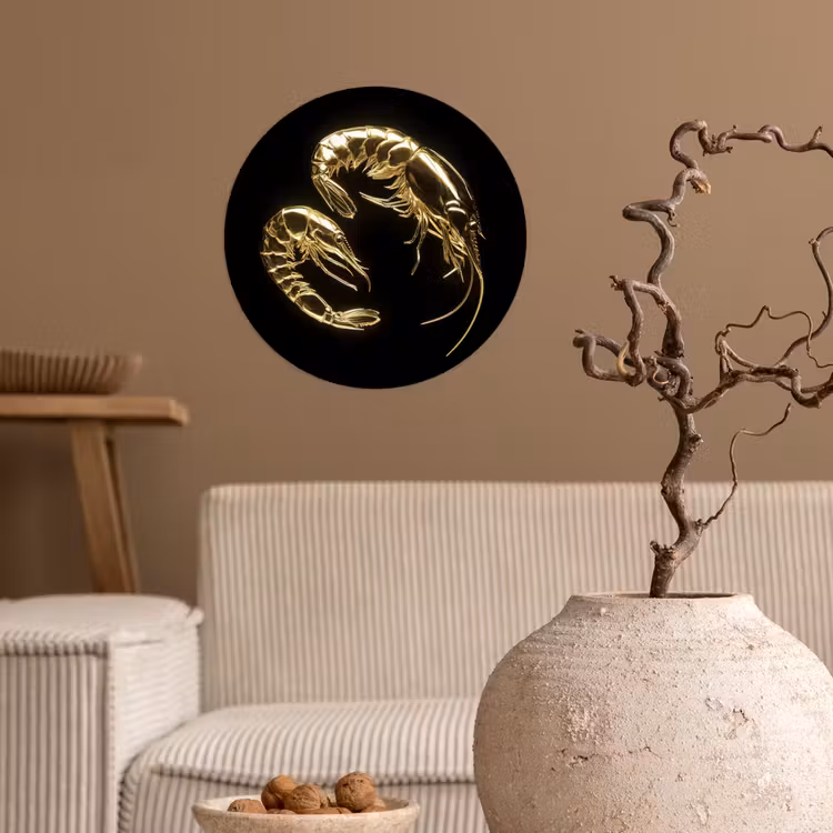 Garnalen - Zwart - Goud - Dieren Wandcirkel behangsticker klein -sfeer1
