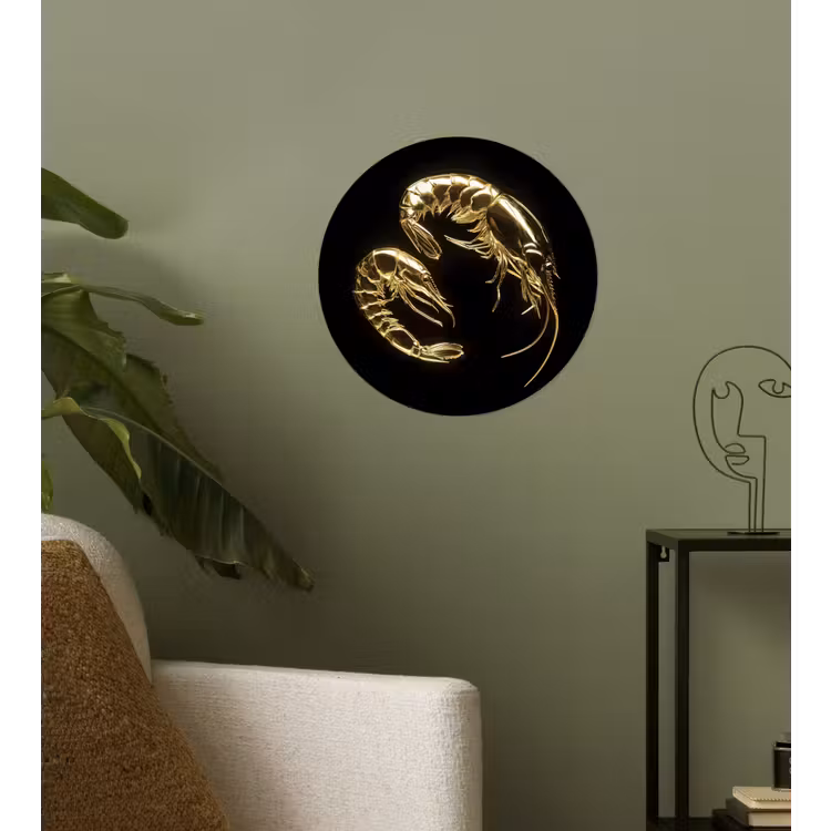 Garnalen - Zwart - Goud - Dieren Wandcirkel behangsticker klein -sfeer2