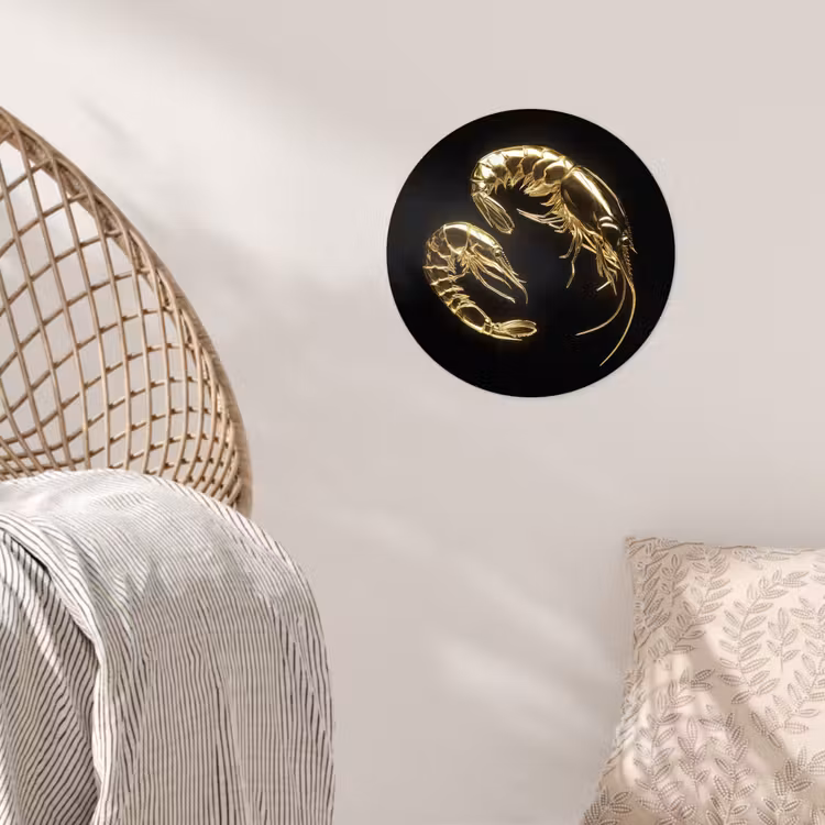 Garnalen - Zwart - Goud - Dieren Wandcirkel behangsticker klein -sfeer4