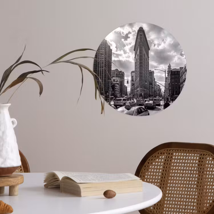 Gebouw - Hoogbouw - Stad - Architectuur - Zwart-wit Wandcirkel behangsticker klein -sfeer3