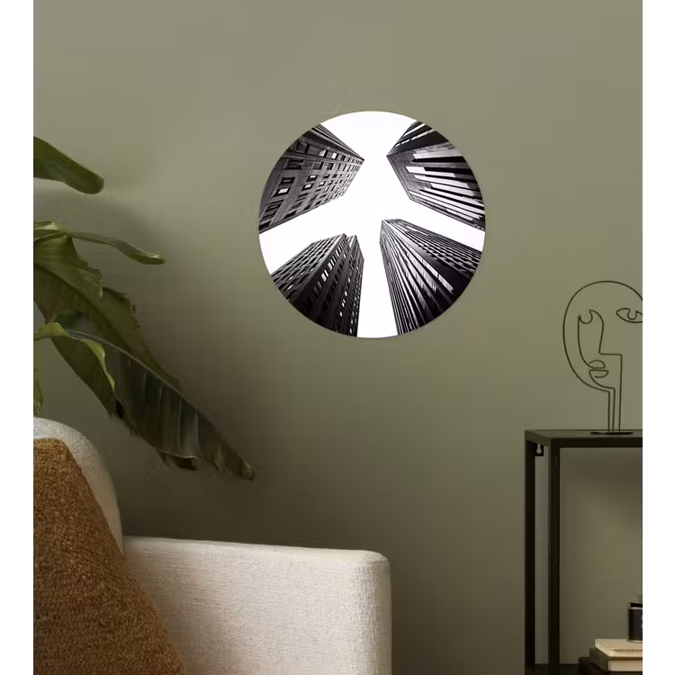 Gebouwen - Lucht - Zwart Wandcirkel behangsticker klein -sfeer2