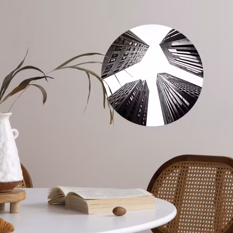 Gebouwen - Lucht - Zwart Wandcirkel behangsticker klein -sfeer3