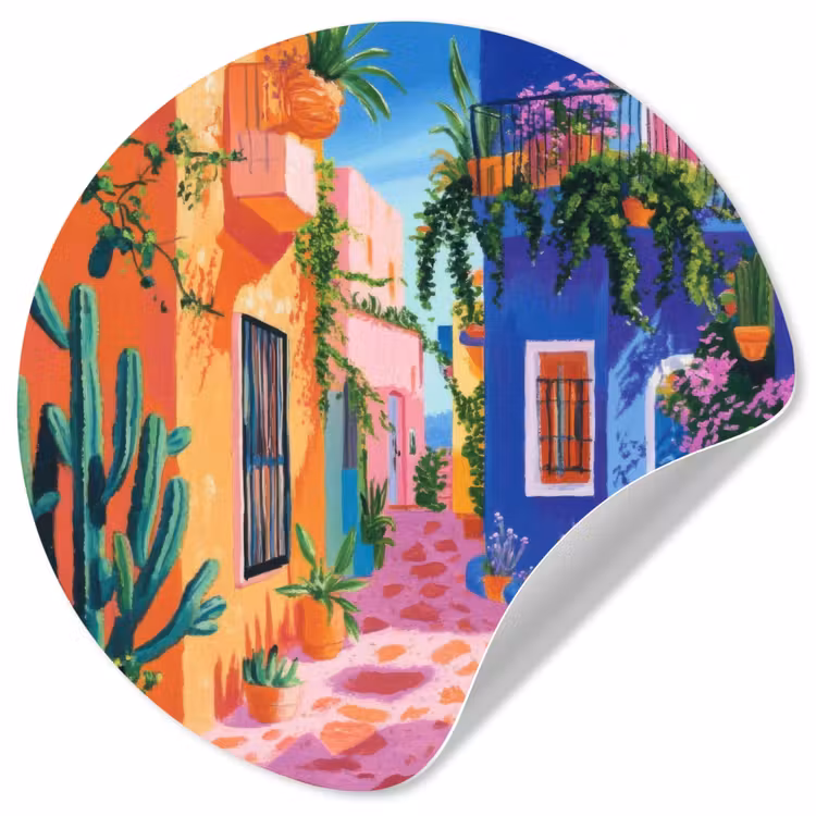 Geel - Blauw - Oranje - Huis Wandcirkel behangsticker klein -3d