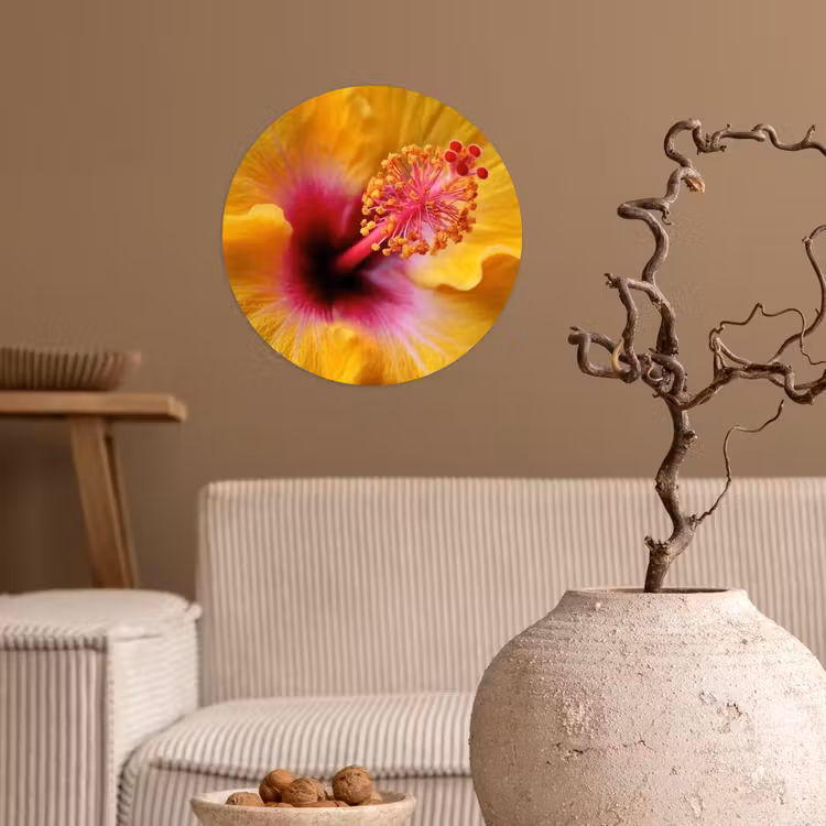 Geel - Hibiscus - Tropisch Wandcirkel behangsticker klein -sfeer1