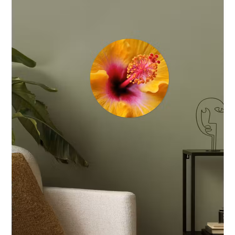 Geel - Hibiscus - Tropisch Wandcirkel behangsticker klein -sfeer2