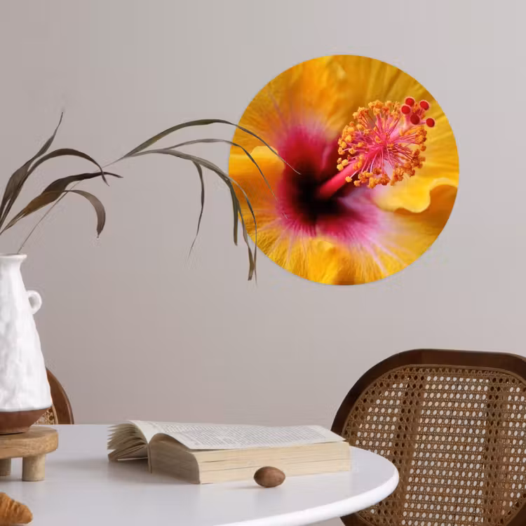 Geel - Hibiscus - Tropisch Wandcirkel behangsticker klein -sfeer3