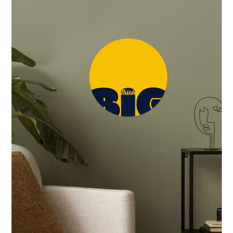 Geel - Think big - Grafisch Wandcirkel behangsticker klein -sfeer2