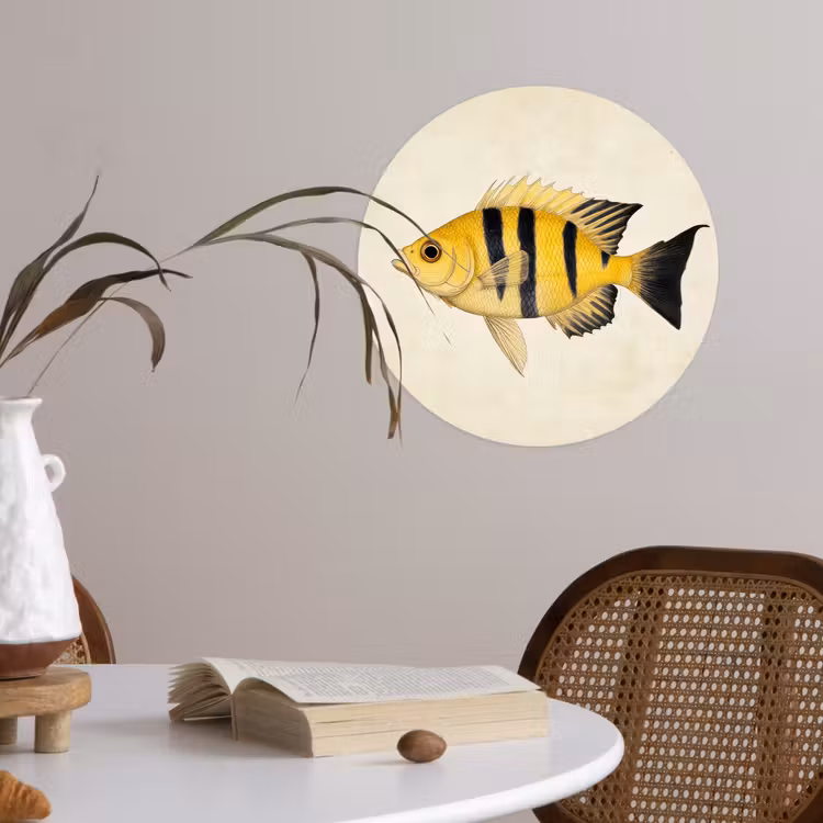 Geel - Vis - Strepen - Tropisch Wandcirkel behangsticker klein -sfeer3