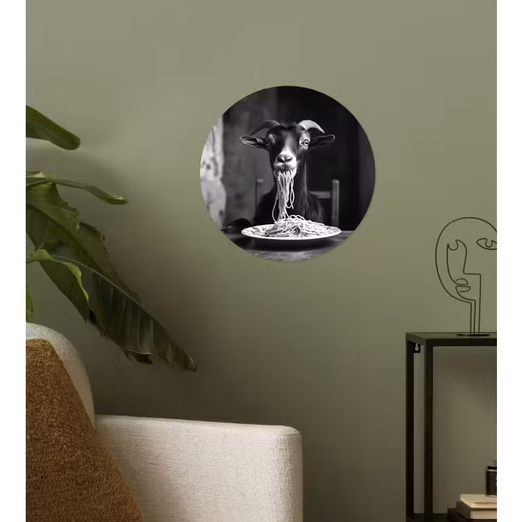 Geit - Bord - Spaghetti - Zwart Wit Wandcirkel behangsticker klein -sfeer2