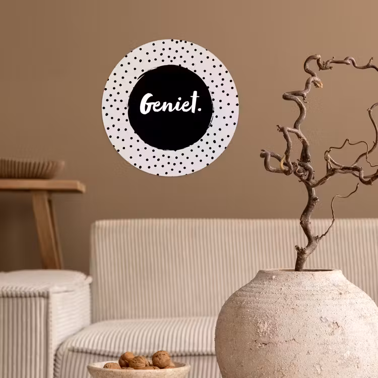 Geniet - Quotes - Tekst - Stippen Wandcirkel behangsticker klein -sfeer1