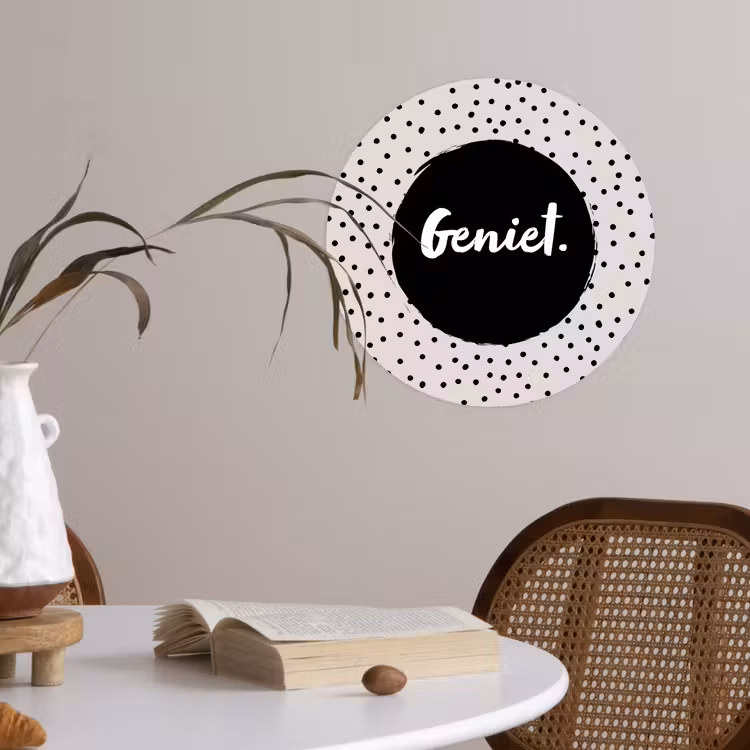Geniet - Quotes - Tekst - Stippen Wandcirkel behangsticker klein -sfeer3