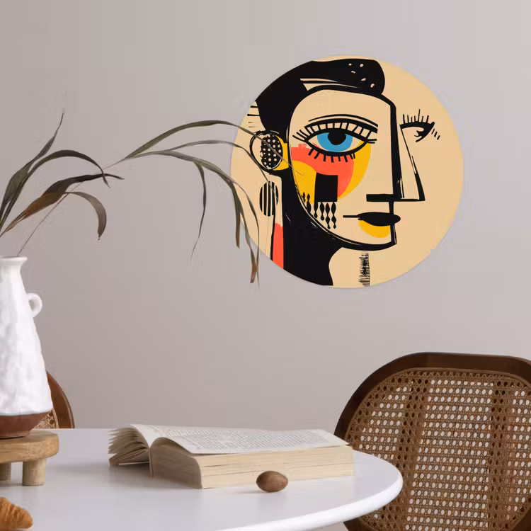 Geometrisch - Felle kleuren - Kubistische stijl Wandcirkel behangsticker klein -sfeer3