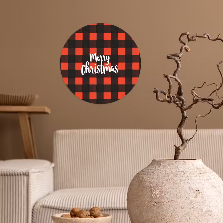 Geruit - Rood - Tekst - Christmas Wandcirkel behangsticker klein -sfeer1