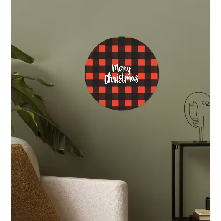 Geruit - Rood - Tekst - Christmas Wandcirkel behangsticker klein -sfeer2