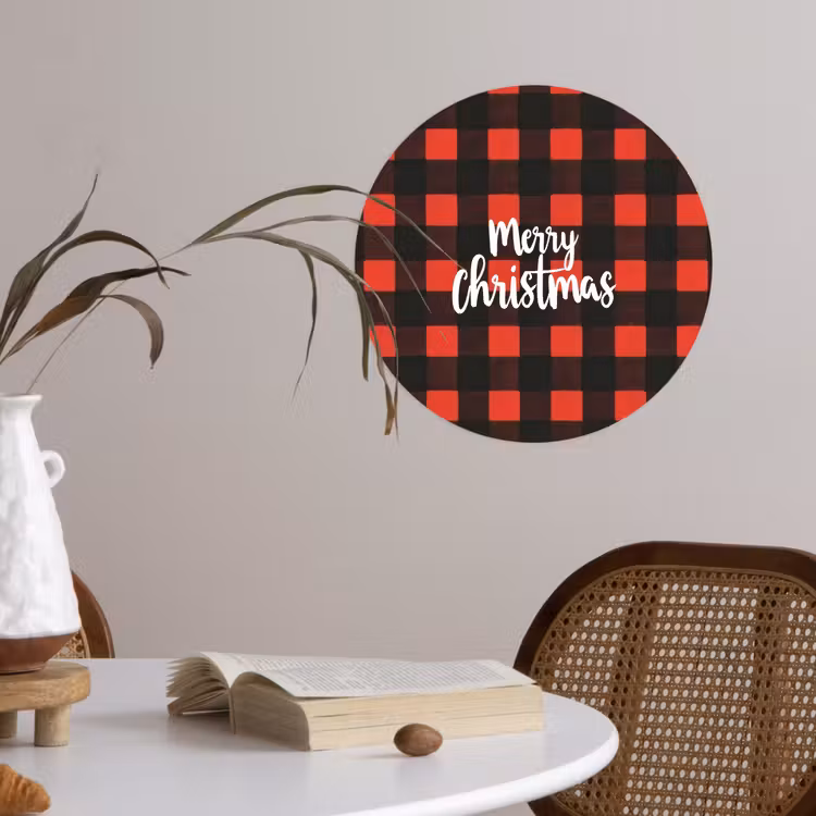 Geruit - Rood - Tekst - Christmas Wandcirkel behangsticker klein -sfeer3