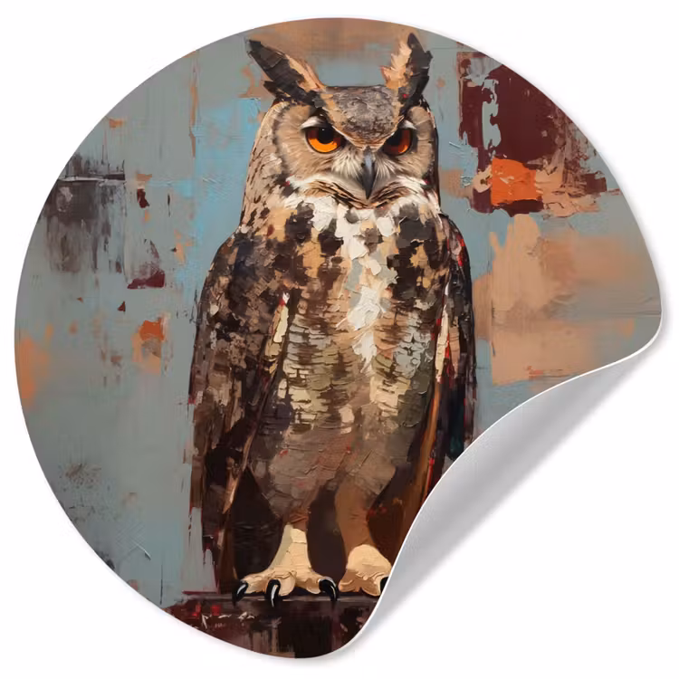 Geschilderd - Abstract - Uil - Bruin Wandcirkel behangsticker klein -3d