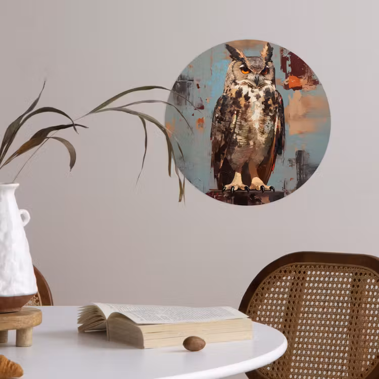 Geschilderd - Abstract - Uil - Bruin Wandcirkel behangsticker klein -sfeer3