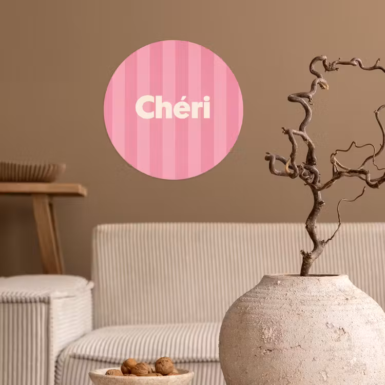 Gestreept - Roze - Chéri Wandcirkel behangsticker klein -sfeer1