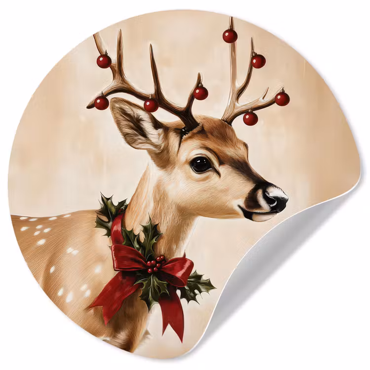 Gewei - Kerst - Rendier - Rood Wandcirkel behangsticker klein -3d