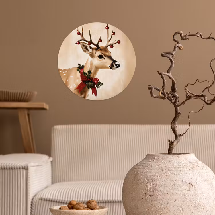 Gewei - Kerst - Rendier - Rood Wandcirkel behangsticker klein -sfeer1