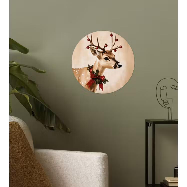 Gewei - Kerst - Rendier - Rood Wandcirkel behangsticker klein -sfeer2