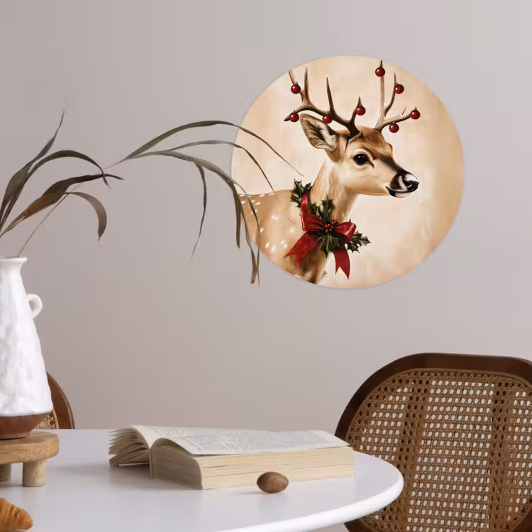 Gewei - Kerst - Rendier - Rood Wandcirkel behangsticker klein -sfeer3