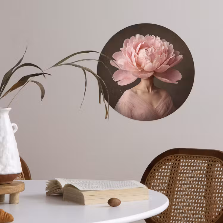 Gezicht - Roos - Roze Wandcirkel behangsticker klein -sfeer3