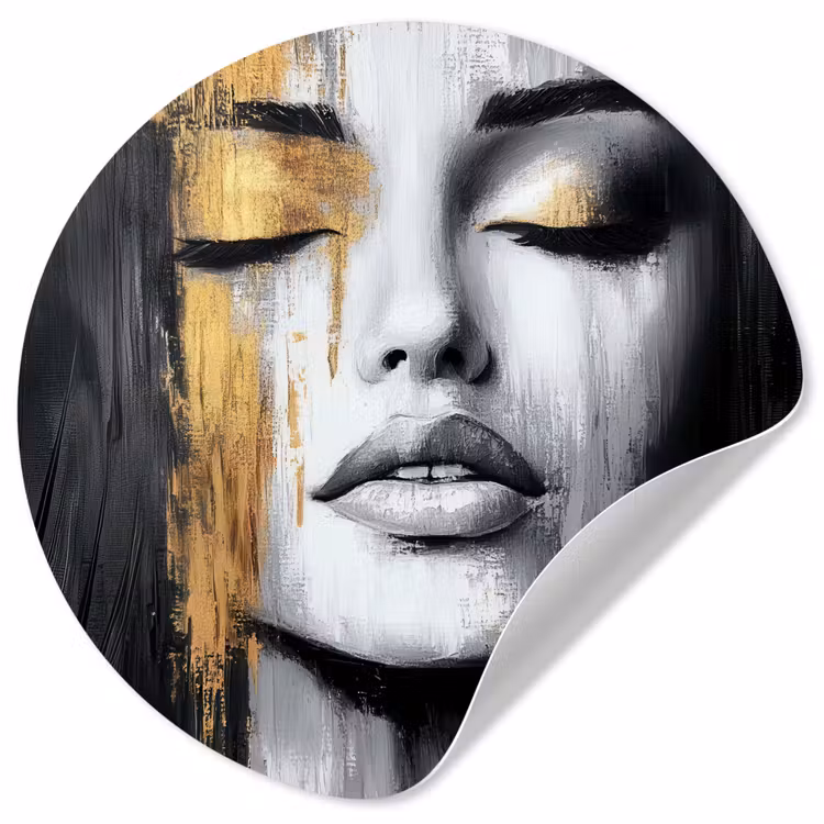 Gezicht - Vrouw - Penseelstreken - Abstract Wandcirkel behangsticker klein -3d