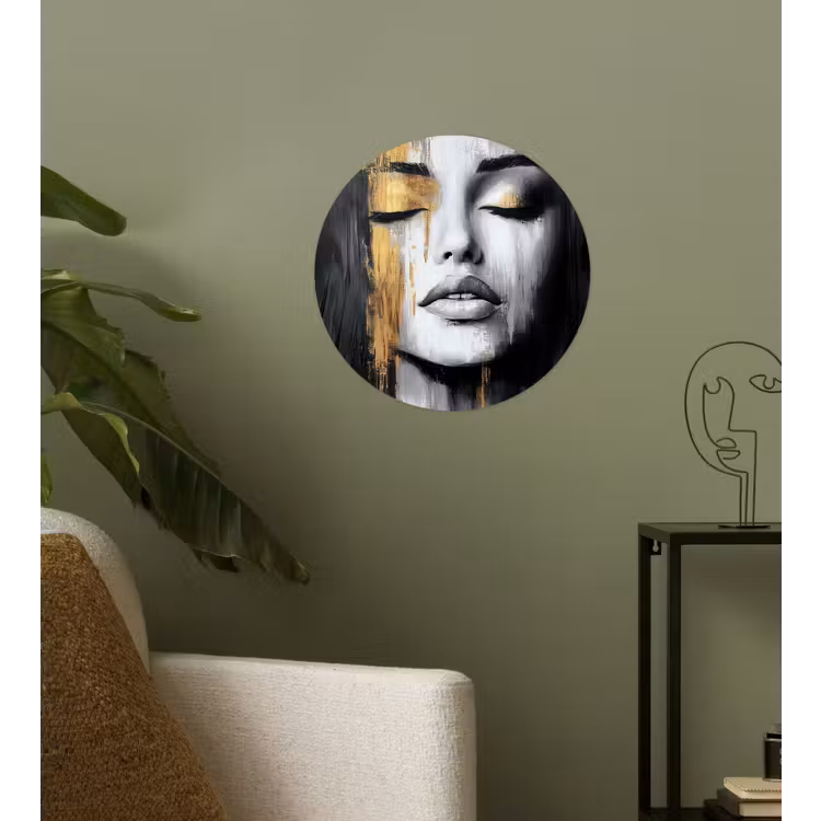 Gezicht - Vrouw - Penseelstreken - Abstract Wandcirkel behangsticker klein -sfeer2