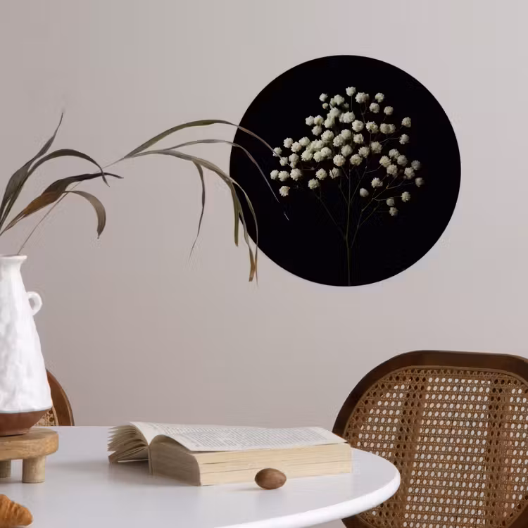 Gipskruid - Bloemetjes - Wit - Minimalistisch Wandcirkel behangsticker klein -sfeer3