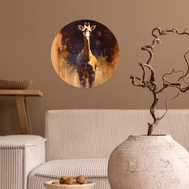Giraf - Bruin - Abstract - Geschilderd Wandcirkel behangsticker klein -sfeer1