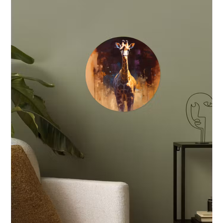 Giraf - Bruin - Abstract - Geschilderd Wandcirkel behangsticker klein -sfeer2