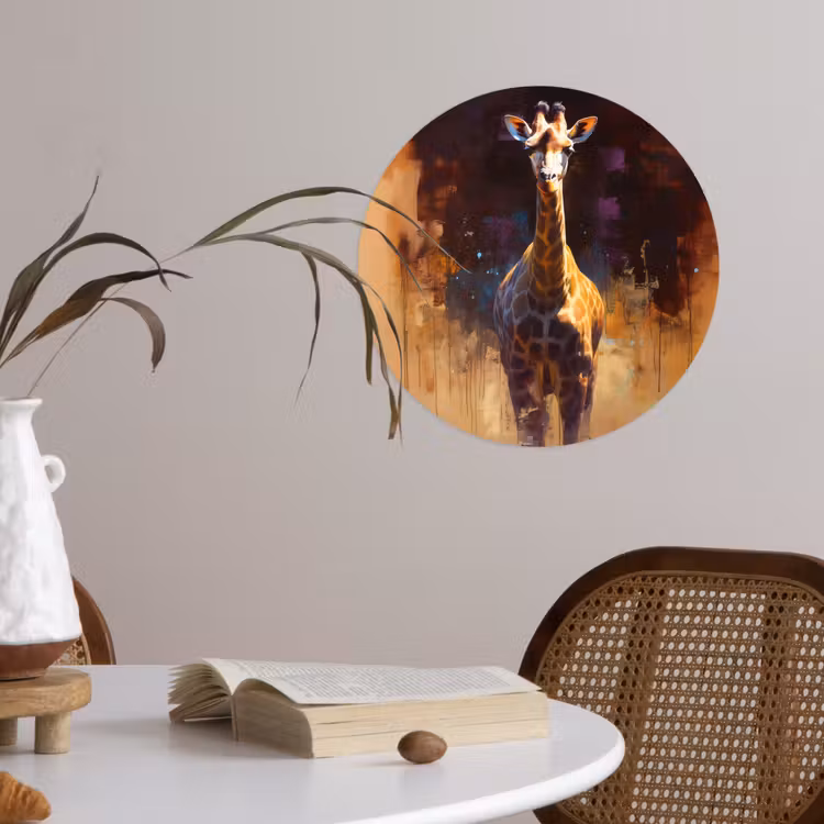Giraf - Bruin - Abstract - Geschilderd Wandcirkel behangsticker klein -sfeer3