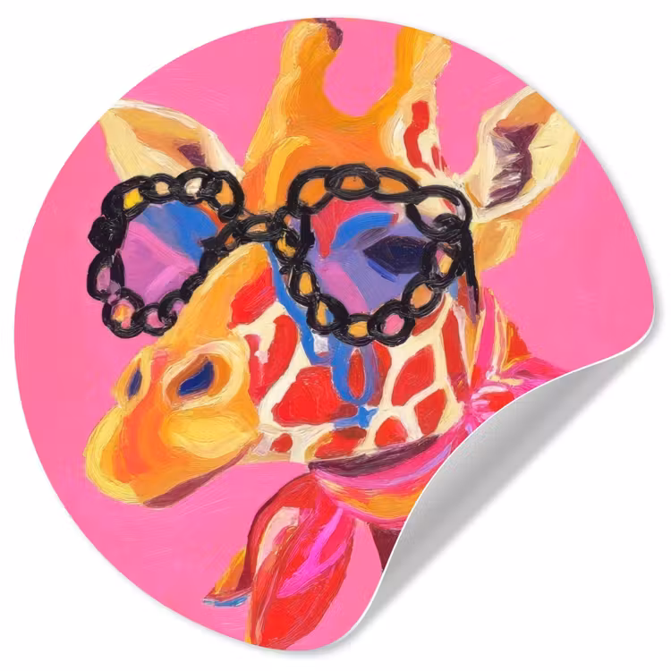Giraf - Roze - Bril - Sjaal Wandcirkel behangsticker klein -3d