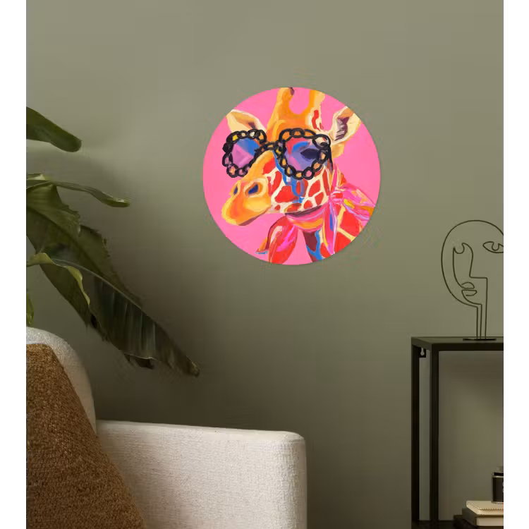 Giraf - Roze - Bril - Sjaal Wandcirkel behangsticker klein -sfeer2