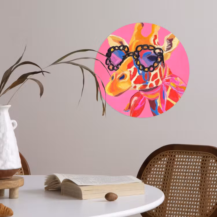 Giraf - Roze - Bril - Sjaal Wandcirkel behangsticker klein -sfeer3