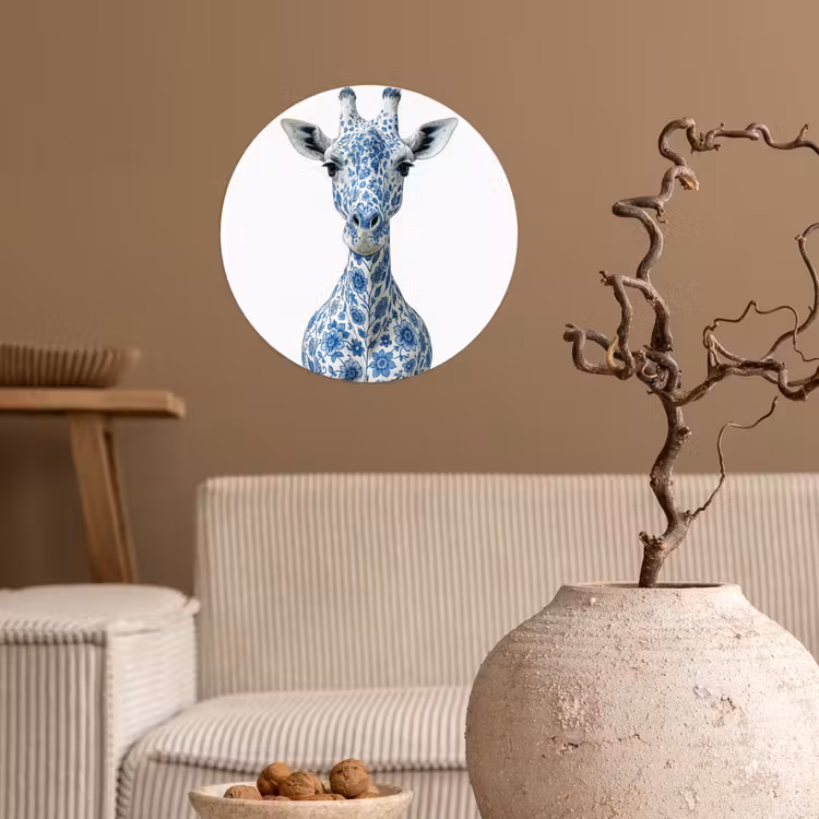 Giraffe - Delfts blauw - Dieren - Minimalistisch Wandcirkel behangsticker klein -sfeer1