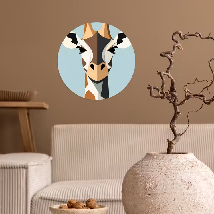 Giraffe - Illustratie - Bruin - Minimalistisch Wandcirkel behangsticker klein -sfeer1