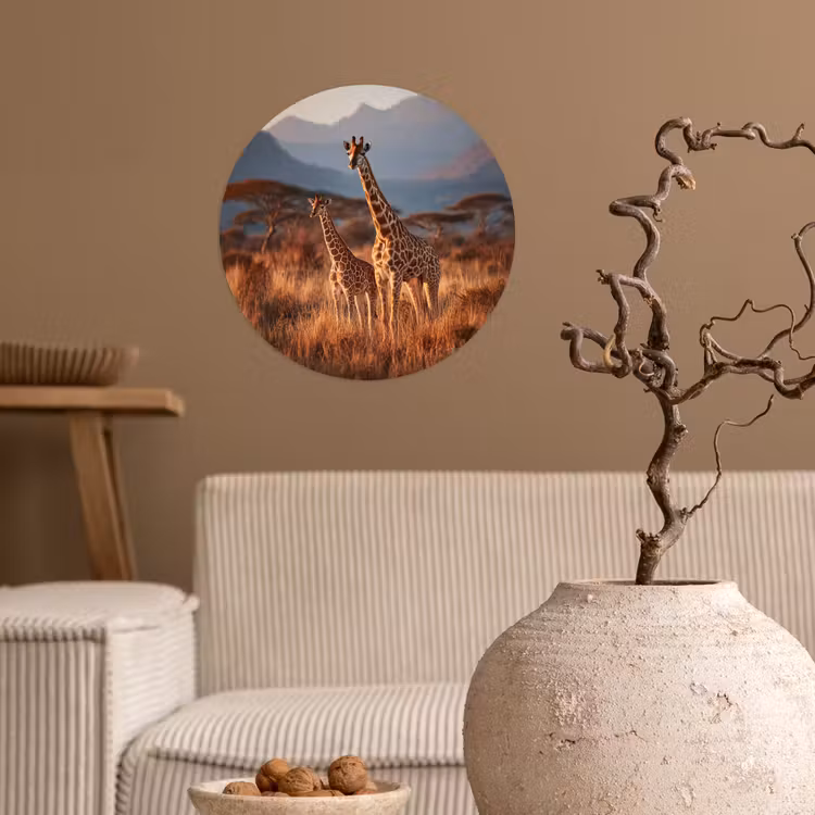 Giraffen - Hoog gras - Acaciabomen Wandcirkel behangsticker klein -sfeer1