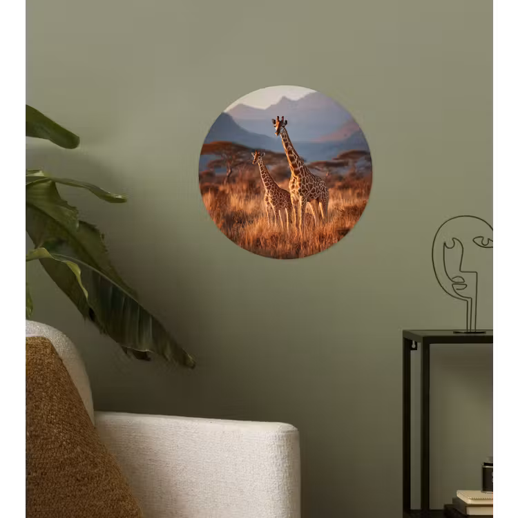 Giraffen - Hoog gras - Acaciabomen Wandcirkel behangsticker klein -sfeer2