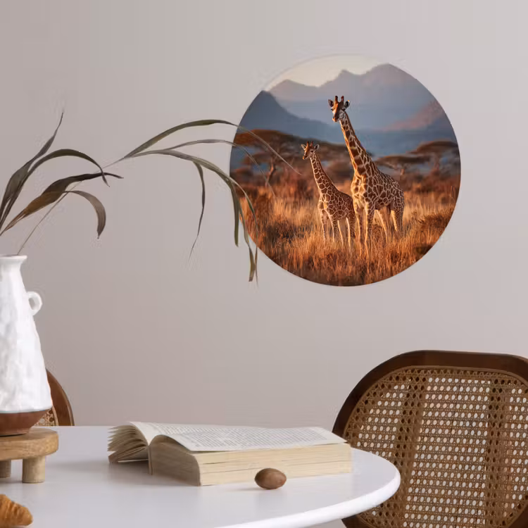 Giraffen - Hoog gras - Acaciabomen Wandcirkel behangsticker klein -sfeer3