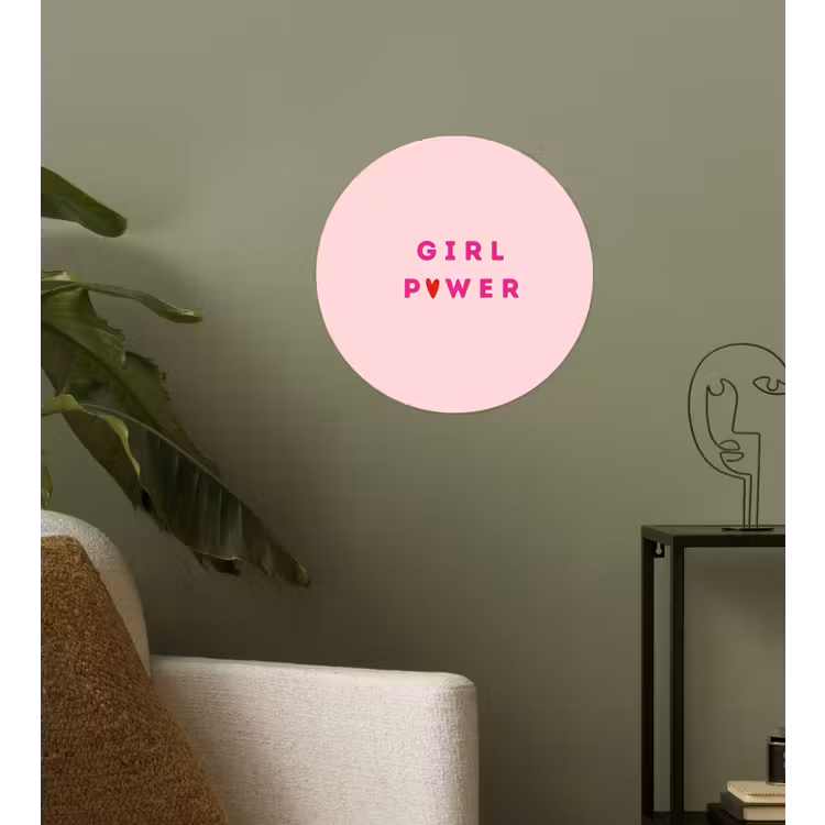 Girl power - Roze - Hartje Wandcirkel behangsticker klein -sfeer2