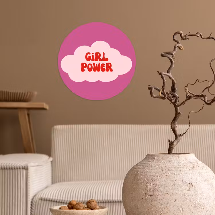 Girl power - Wolk - Roze Wandcirkel behangsticker klein -sfeer1