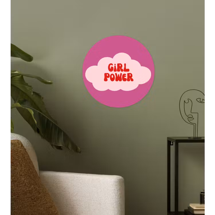 Girl power - Wolk - Roze Wandcirkel behangsticker klein -sfeer2
