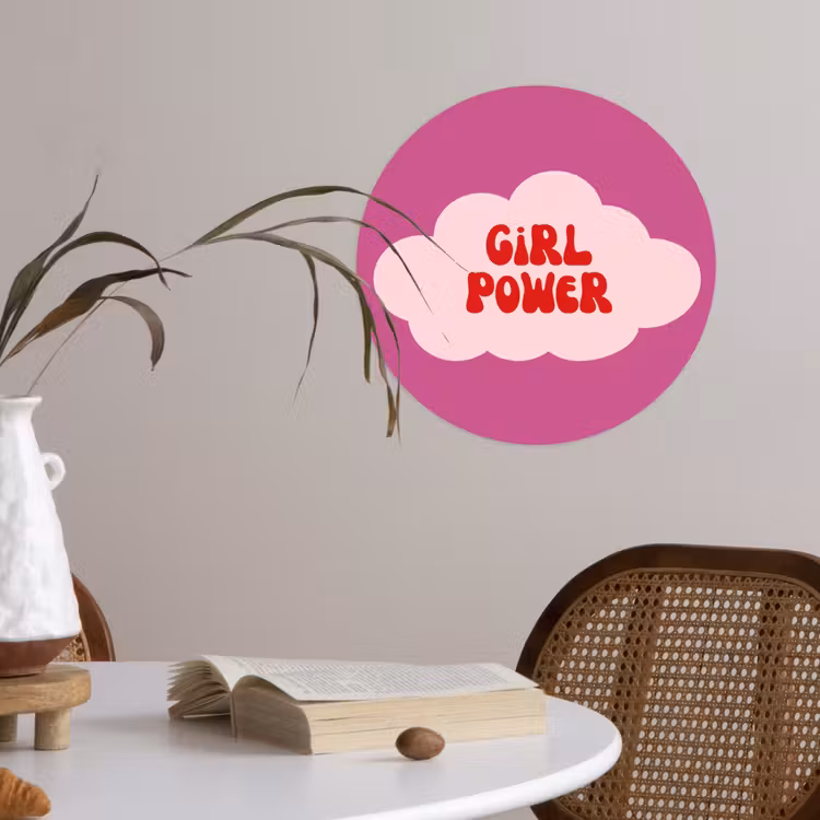 Girl power - Wolk - Roze Wandcirkel behangsticker klein -sfeer3