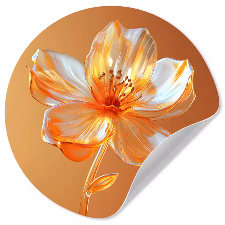 Glazen - Bloem - Oranje Wandcirkel behangsticker klein -3d