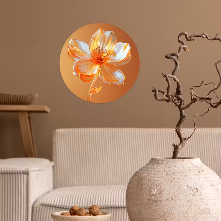 Glazen - Bloem - Oranje Wandcirkel behangsticker klein -sfeer1