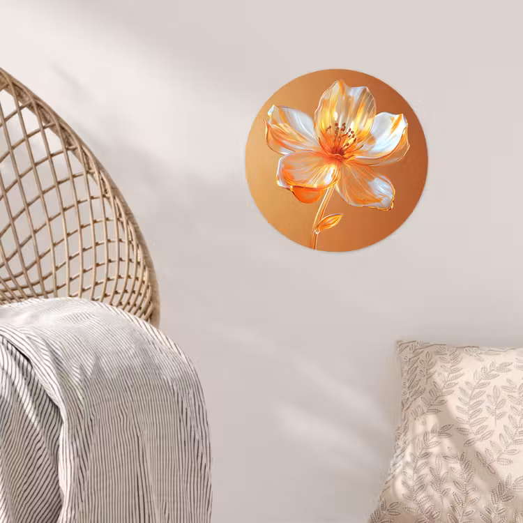 Glazen - Bloem - Oranje Wandcirkel behangsticker klein -sfeer4