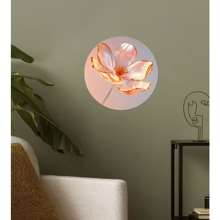 Glazen - Bloem - Roze Wandcirkel behangsticker klein -sfeer2
